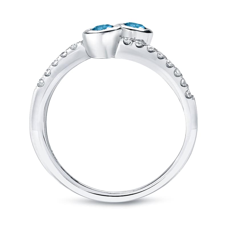 Auriya 14k Gold 1ct TDW Round 2-Stone Blue Diamond Engagement Ring