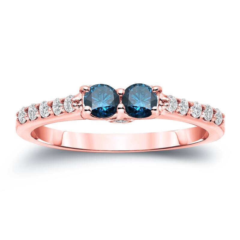 Auriya 14k Gold 1/2ct TDW Round 2-Stone Blue Diamond Engagement Ring