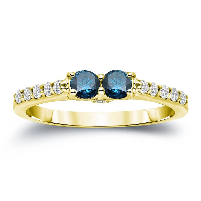 Auriya 14k Gold 1/2ct TDW Round 2-Stone Blue Diamond Engagement Ring