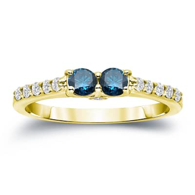 Auriya 14k Gold 1/2ct TDW Round 2-Stone Blue Diamond Engagement Ring