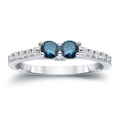 Auriya 3/4ctw Round 2 Stone Blue Diamond Ring 14k Gold