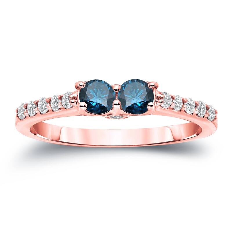 Auriya 3/4ctw Round 2 Stone Blue Diamond Ring 14k Gold