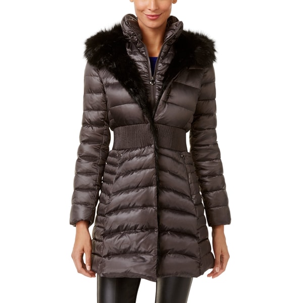 cinched waist puffer coat