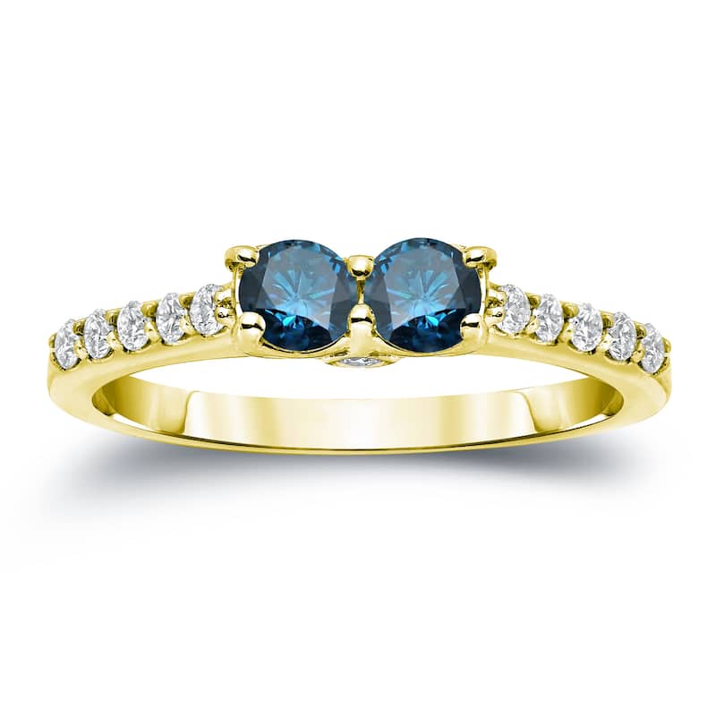 Auriya 14k Gold 1ct TDW Round 2-Stone Blue Diamond Engagement Ring