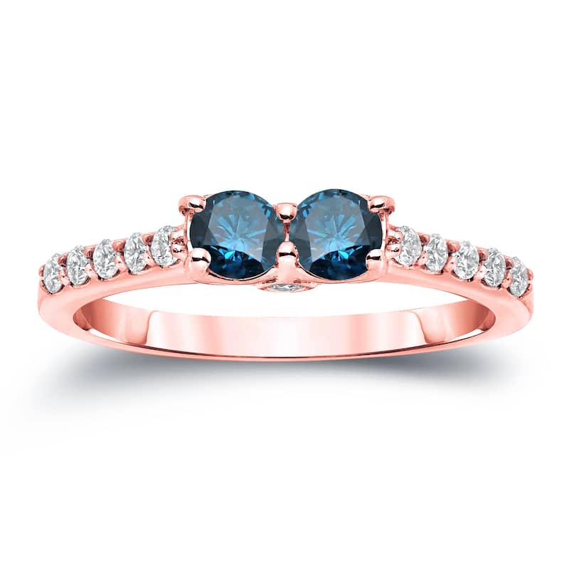 Auriya 14k Gold 1ct TDW Round 2-Stone Blue Diamond Engagement Ring