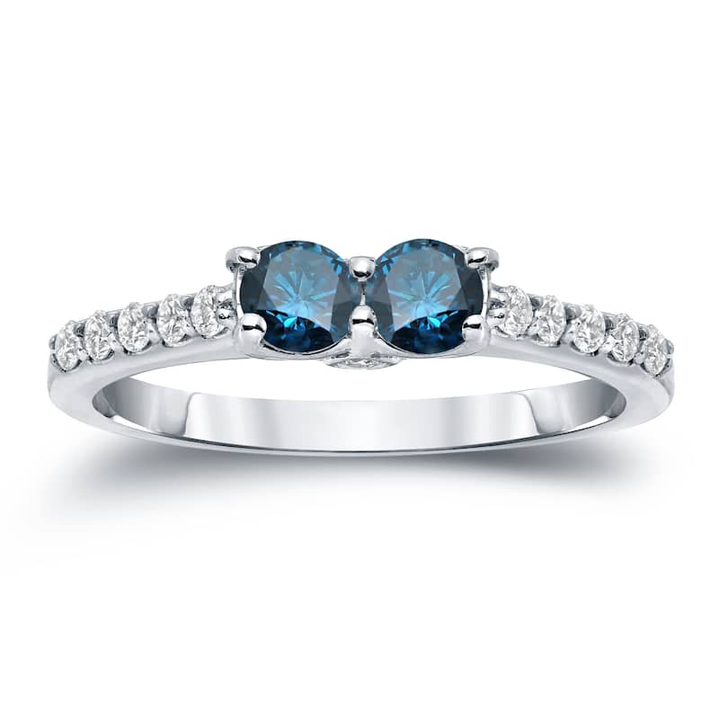 Auriya 14k Gold 1ct TDW Round 2-Stone Blue Diamond Engagement Ring