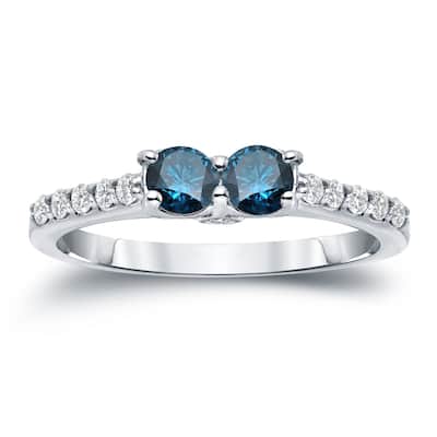 Auriya 14k Gold 1ct TDW Round 2-Stone Blue Diamond Engagement Ring