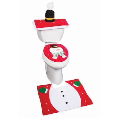 Imperial Home Holiday Themed Snowman Christmas Bathroom Rug and Toilet Seat Cover Set
