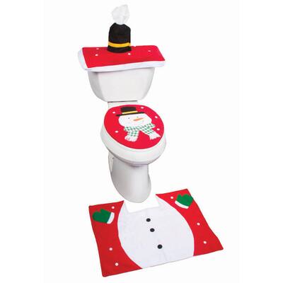 Imperial Home Holiday Themed Snowman Christmas Bathroom Rug and Toilet Seat Cover Set