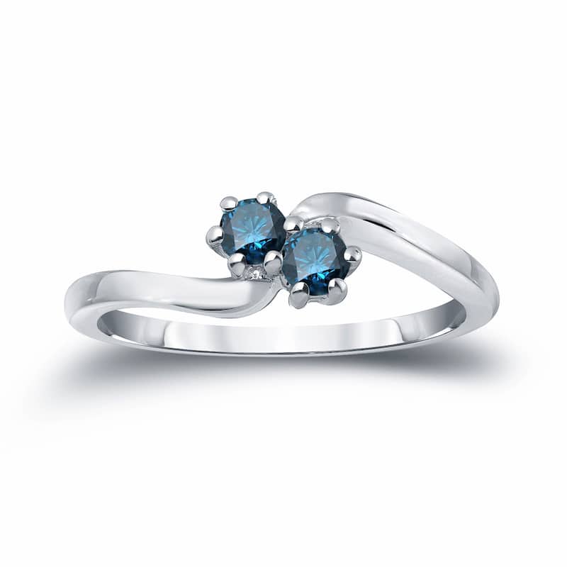 Auriya 14k Gold 1/4ct TDW Round 2-Stone Blue Diamond Engagement Ring