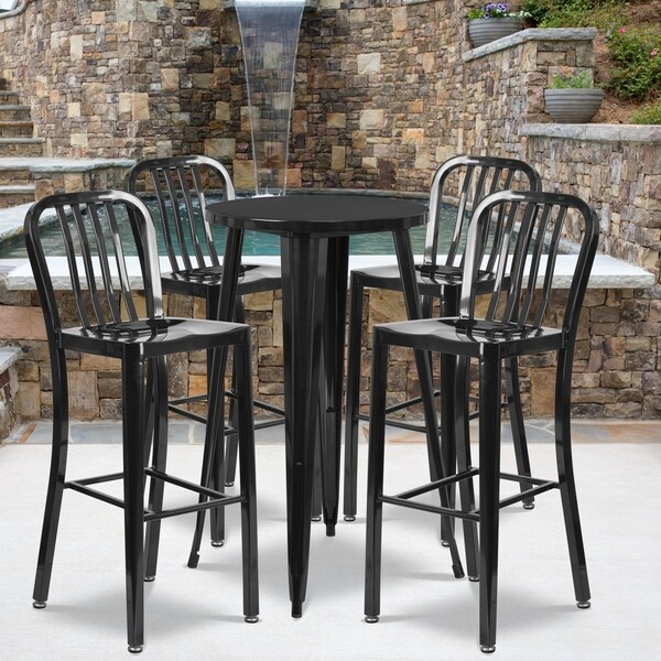 slatted metal patio table
