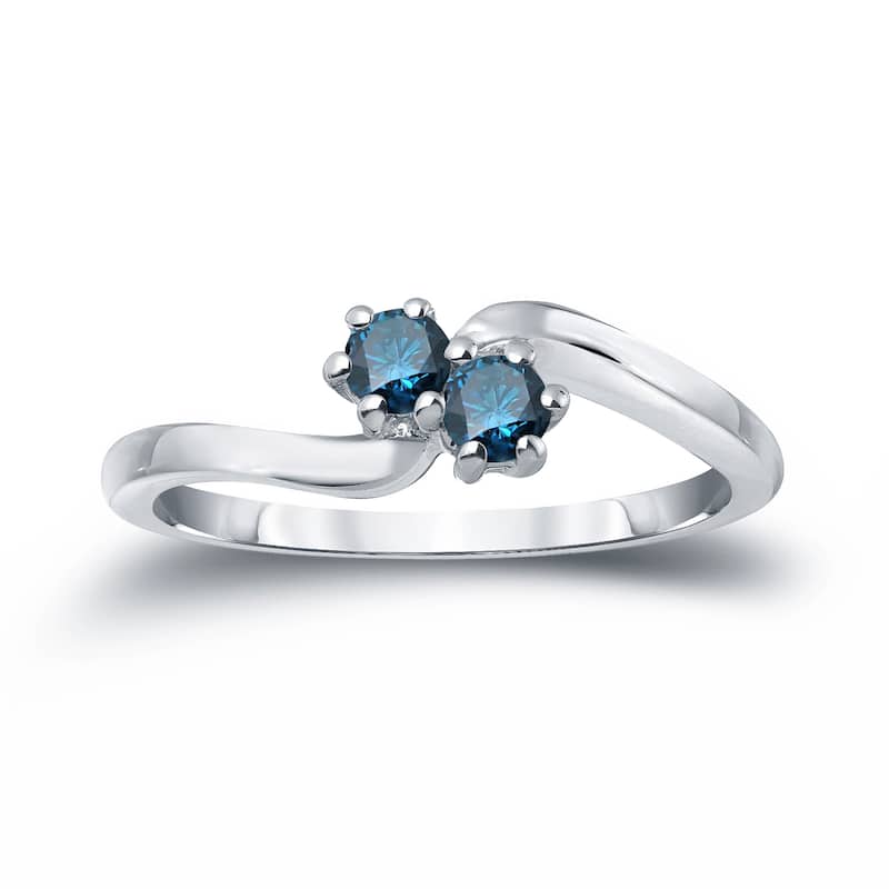 Auriya 14k Gold 1/2ct TDW Round 2-Stone Blue Diamond Engagement Ring