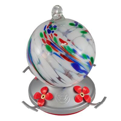 White Color Swirl Blown Glass Hummingbird Feeder