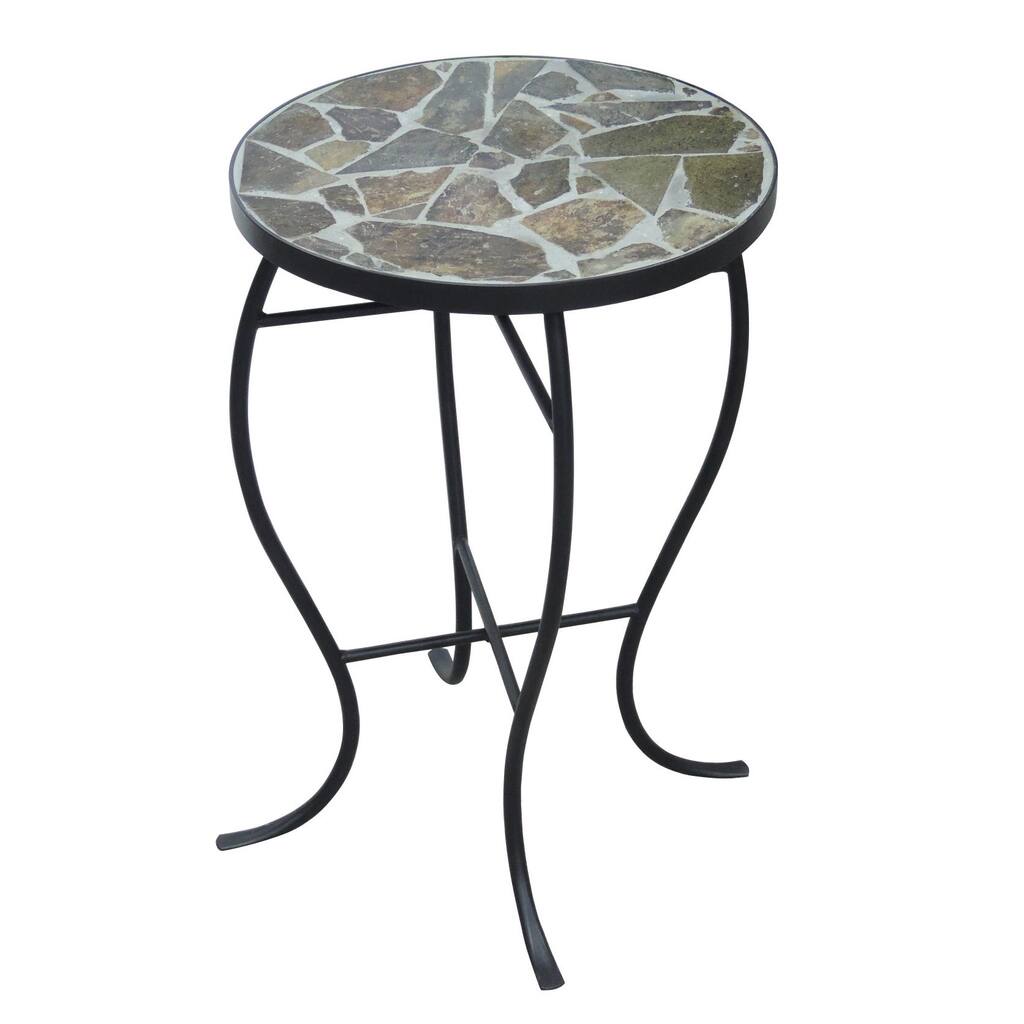 Mosaic Tile Round Side Table with Metal Base