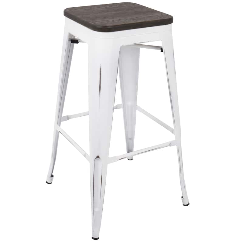 Carbon Loft Samira 30-inch Industrial Barstool with Vintage White Frame and Espresso Wood