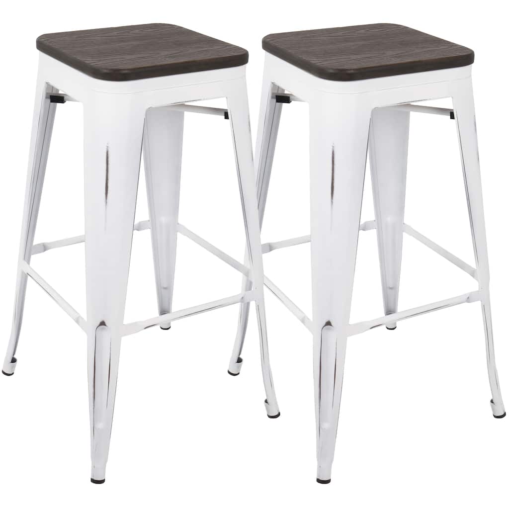 Carbon Loft Samira 30-inch Industrial Barstool with Vintage White Frame and Espresso Wood