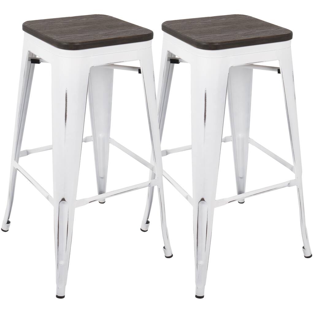 Carbon Loft Samira 30-inch Industrial Barstool with Vintage White Frame and Espresso Wood