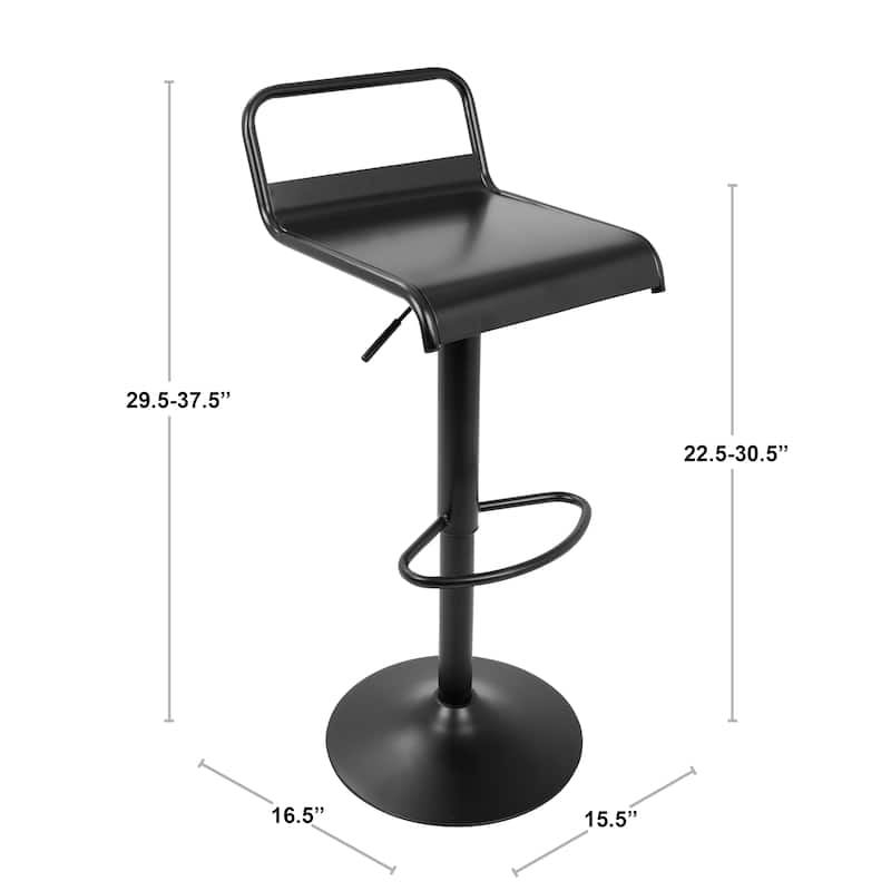Lumisource Emery Industrial Adjustable Barstool with Swivel in Black - Set of 2 - 16.5"Lx15.5"Wx29.5-37.5"H