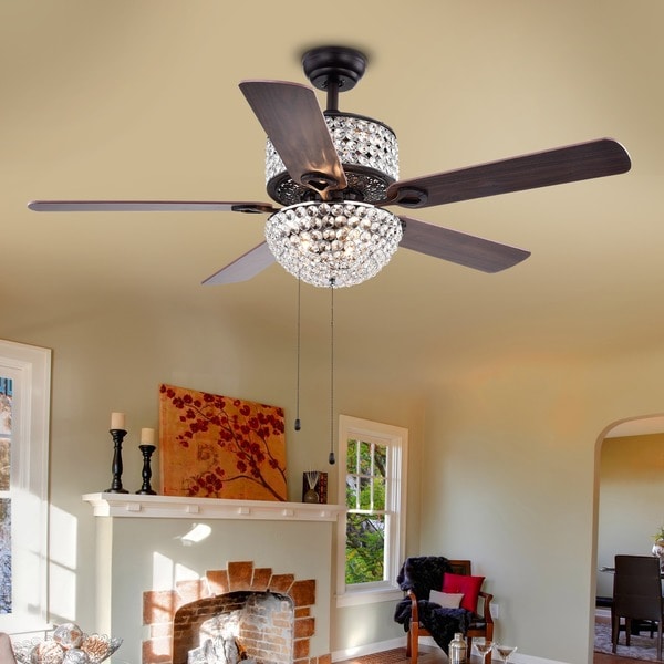 Laure Crystal 6-light Crystal 5-blade 52-inch Ceiling Fan ...