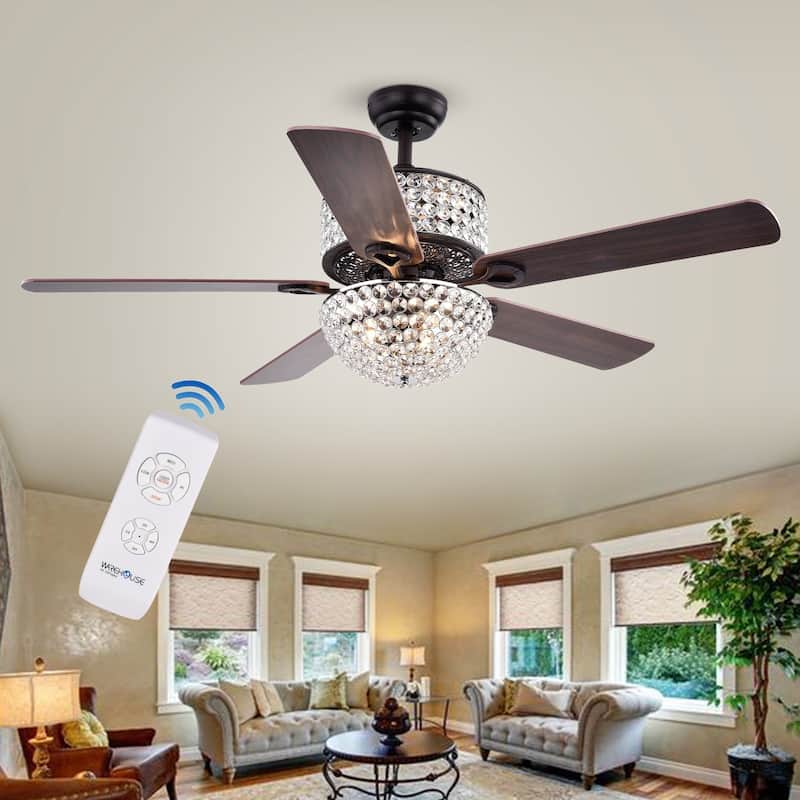 Laure Crystal 6-light Crystal 5-blade 52-inch Ceiling Fan - Bronze Remote