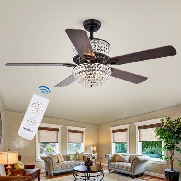 VONLUCE Ceiling Fans With Lights, 52" Crystal Ceiling Fan And Remote, 5 Blades, 6-Speeds Noiseless Reversible DC Motor, Chandelier Ceiling Fan For Farmhouse Bedroom Indoor, Nickel