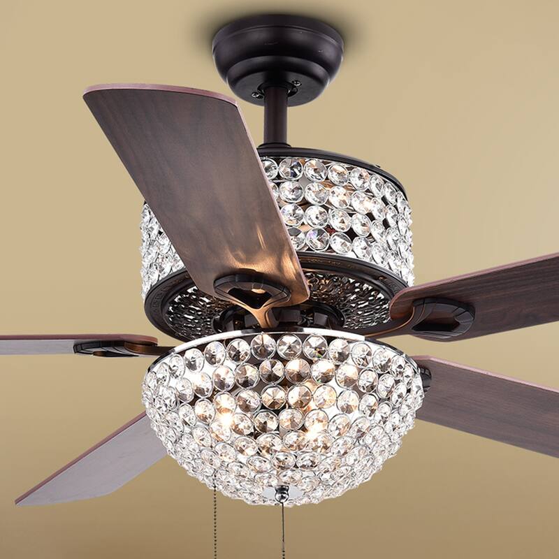 Laure Crystal 6-light Crystal 5-blade 52-inch Ceiling Fan - Bronze Pull Chain