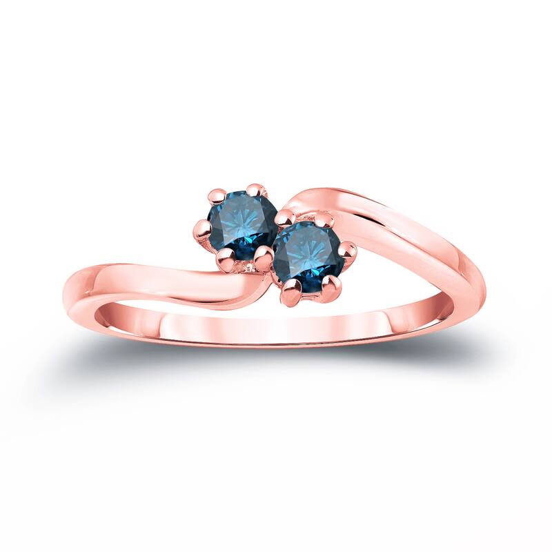 Auriya 3/4ctw Round 2 Stone Blue Diamond Ring 14k Gold