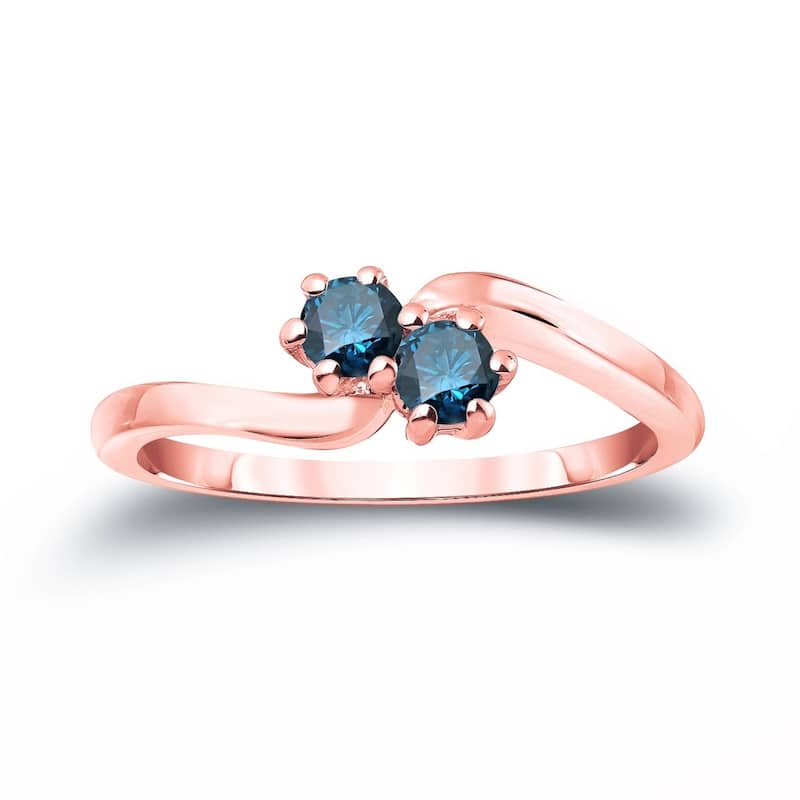 Auriya 3/4ctw Round 2 Stone Blue Diamond Ring 14k Gold - 4 - Rose
