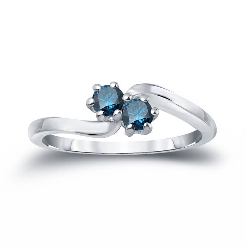 Auriya 3/4ctw Round 2 Stone Blue Diamond Ring 14k Gold - 4 - White