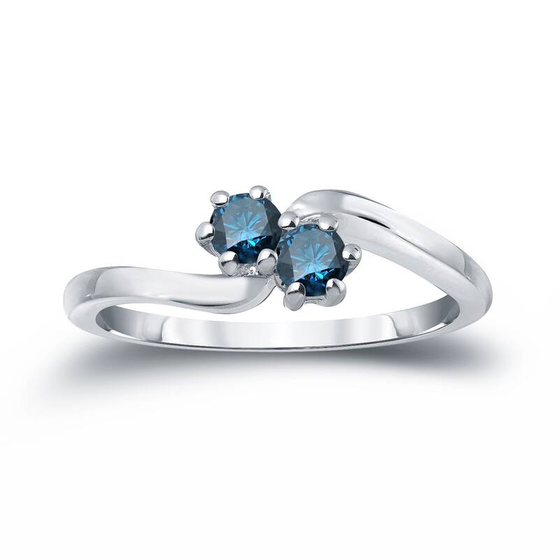 Auriya 3/4ctw Round 2 Stone Blue Diamond Ring 14k Gold