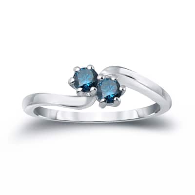 Auriya 3/4ctw Round 2 Stone Blue Diamond Ring 14k Gold