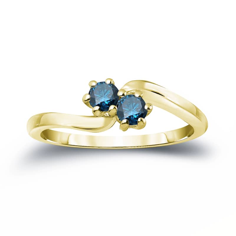 Auriya 3/4ctw Round 2 Stone Blue Diamond Ring 14k Gold