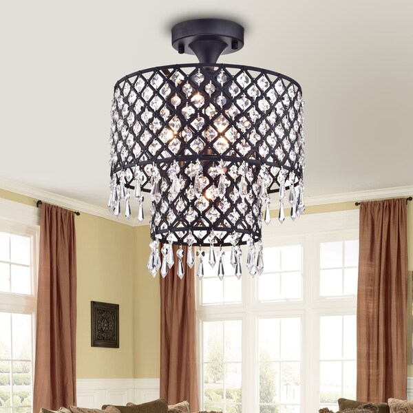 Semi Flush Mount Chandelier Lighting Dar Home Co Farrier 2 Light Anika Black Finish 12 Inch Crystal Semi Flush Mount Chandelier