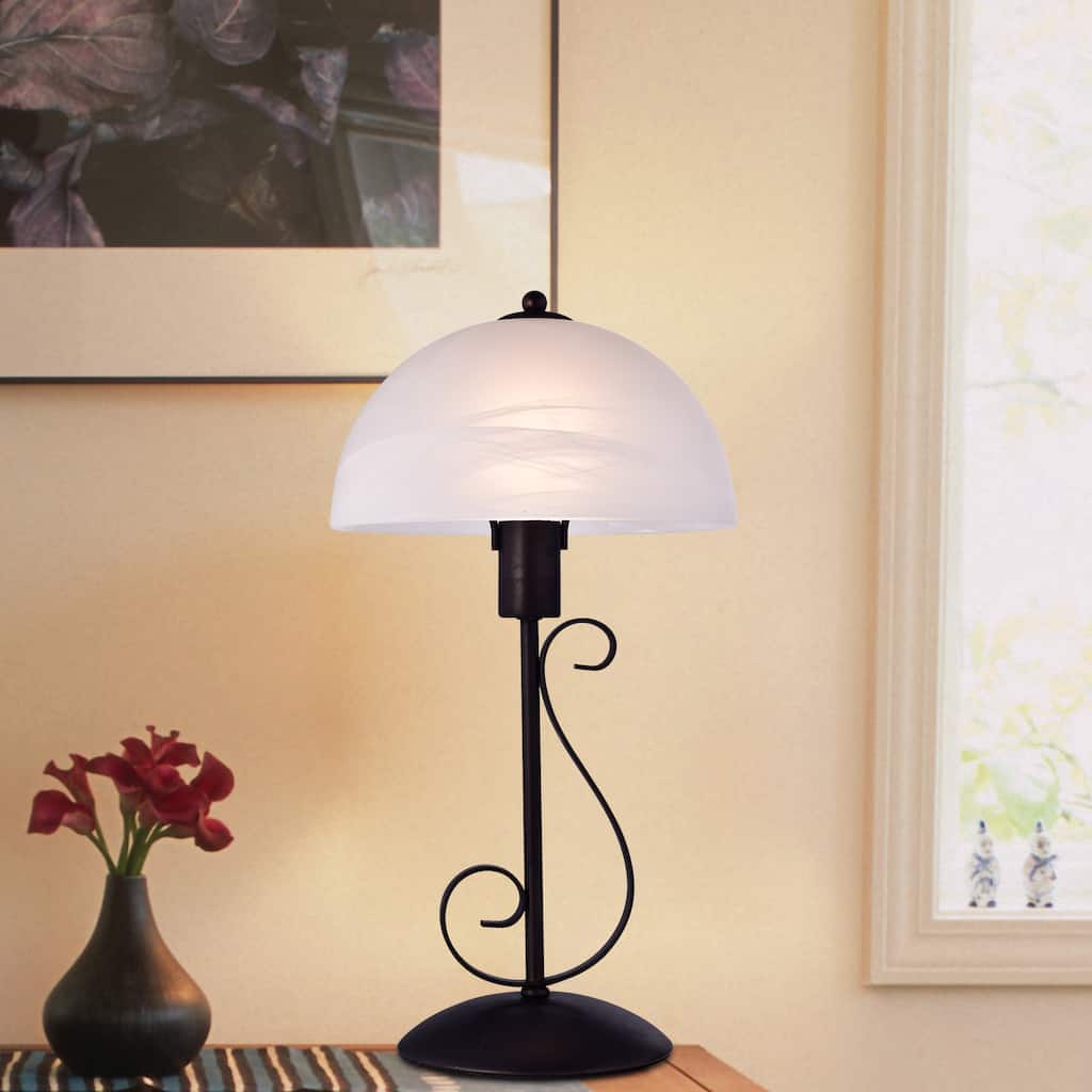 Zan White Glass 19-inch Antique Bronze Table Lamp