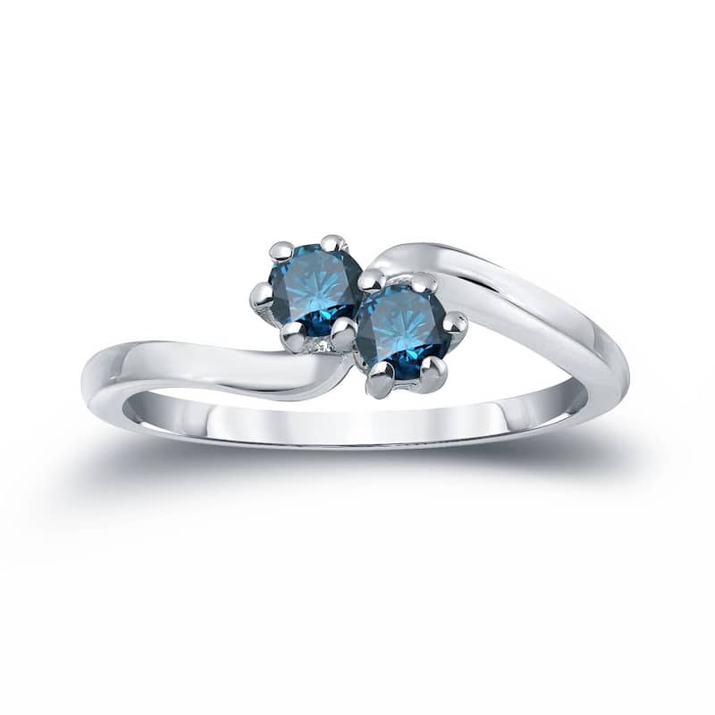 Auriya 1ctw Round 2 Stone Blue Diamond Ring 14k Gold - 4 - White