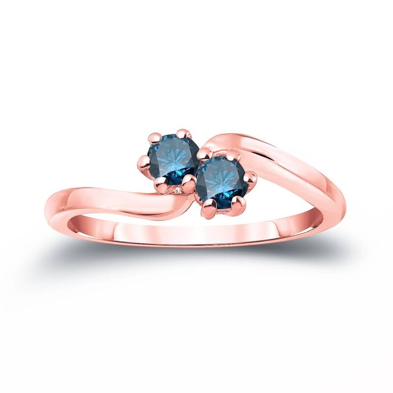 Auriya 1ctw Round 2 Stone Blue Diamond Ring 14k Gold - 4 - Rose