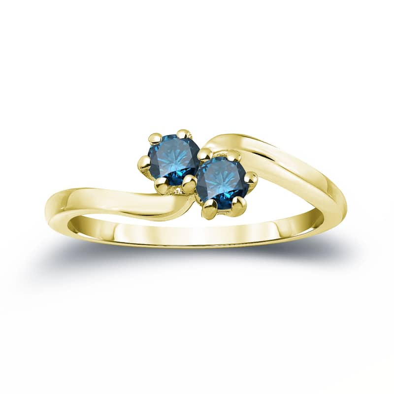 Auriya 1ctw Round 2 Stone Blue Diamond Ring 14k Gold