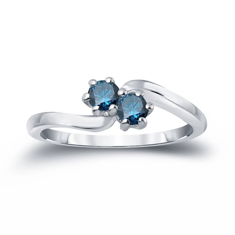 Auriya 1ctw Round 2 Stone Blue Diamond Ring 14k Gold