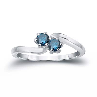 Auriya 1ctw Round 2 Stone Blue Diamond Ring 14k Gold