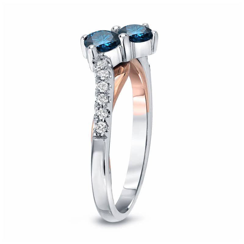 Auriya 14k Two-Tone Gold 1/2ct TDW Round 2-Stone Blue Diamond Engagement Ring (H-I, SI2-SI3)