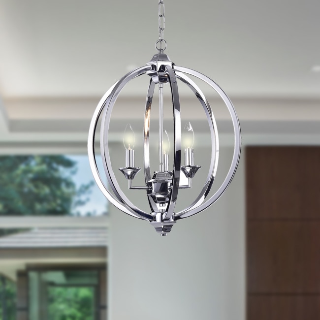 Warehouse of Tiffany Birgir Chrome Metal 17-inch Round Pendant Light