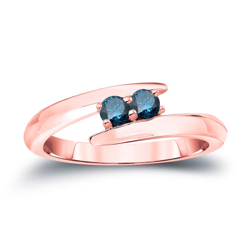 Auriya 14k Gold 1/4ct TDW Round 2 stone Blue Diamond Engagement Ring