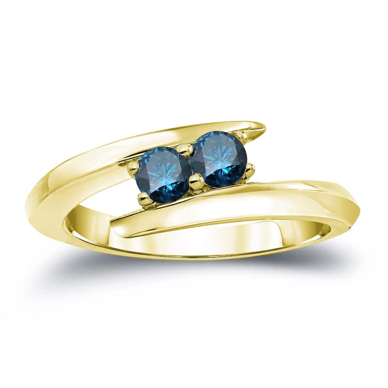 Auriya 14k Gold 1/2ct TDW Round 2-Stone Blue Diamond Engagement Ring