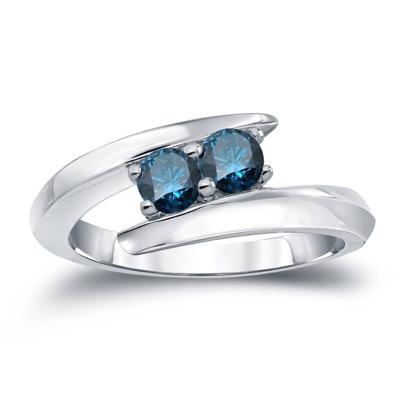 Auriya 3/4ctw Round 2 Stone Blue Diamond Ring 14k Gold - 4 - White