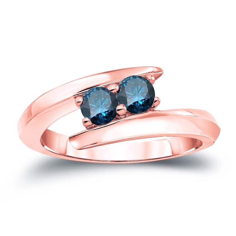 Auriya 3/4ctw Round 2 Stone Blue Diamond Ring 14k Gold - 4 - Rose