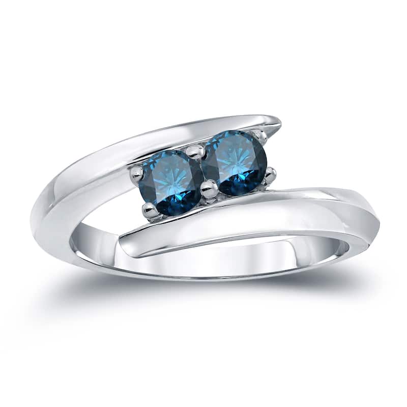 Auriya 3/4ctw Round 2 Stone Blue Diamond Ring 14k Gold