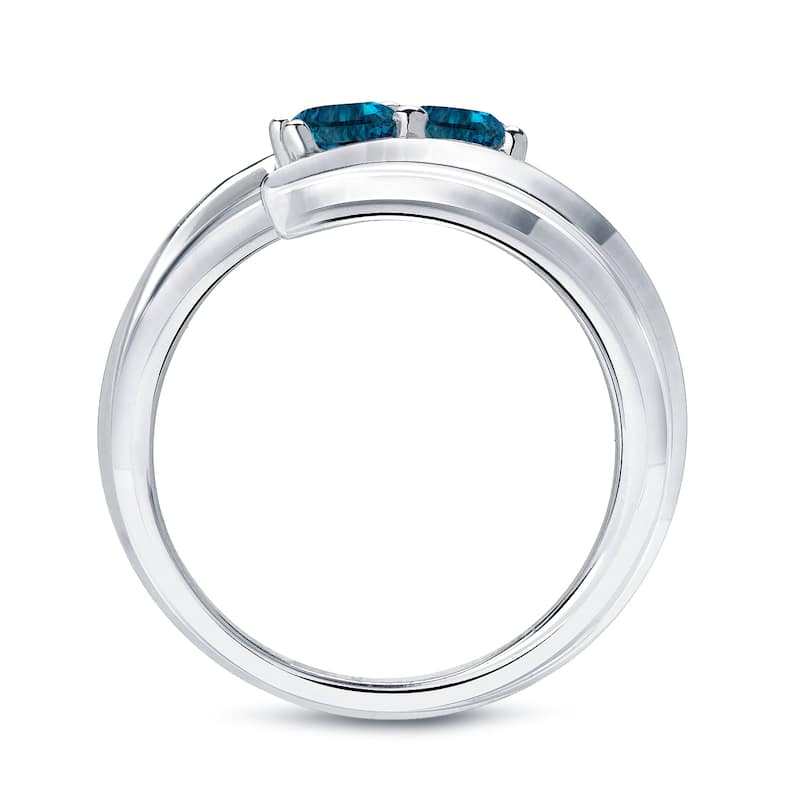 Auriya 1ctw Round 2 Stone Blue Diamond Ring 14k Gold