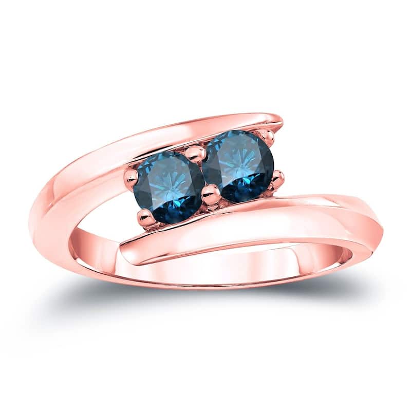 Auriya 1ctw Round 2 Stone Blue Diamond Ring 14k Gold - 4 - Rose