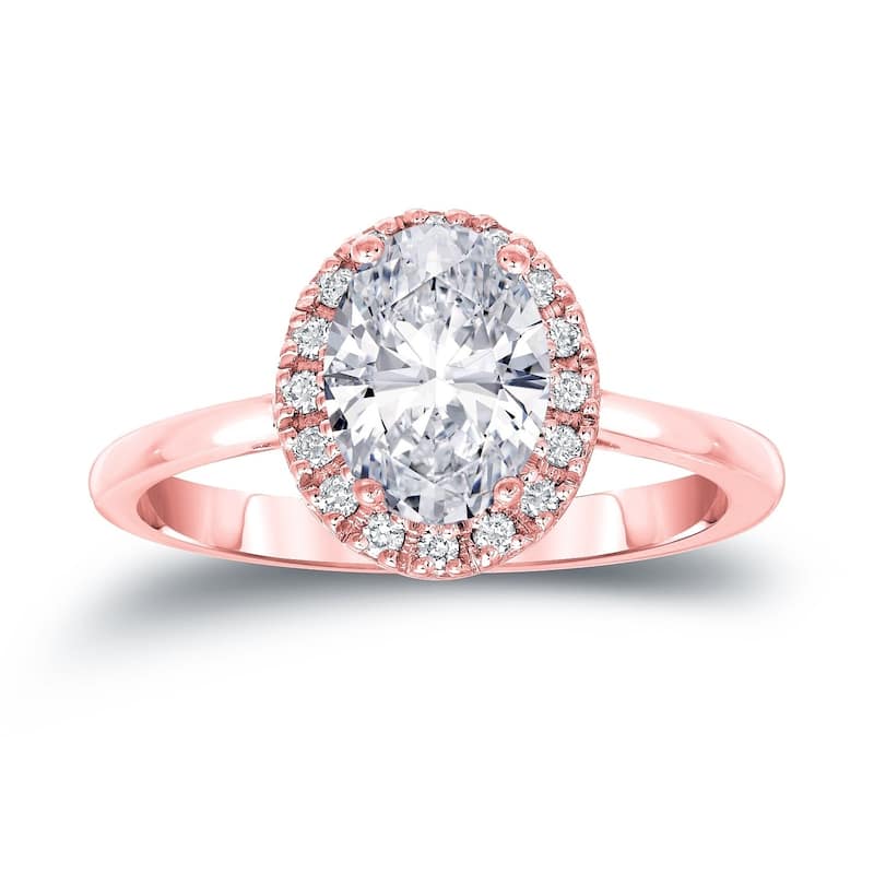 Auriya 1 3/5ctw Halo Oval Diamond Engagement Ring 14k Gold Certified - 4 - Rose