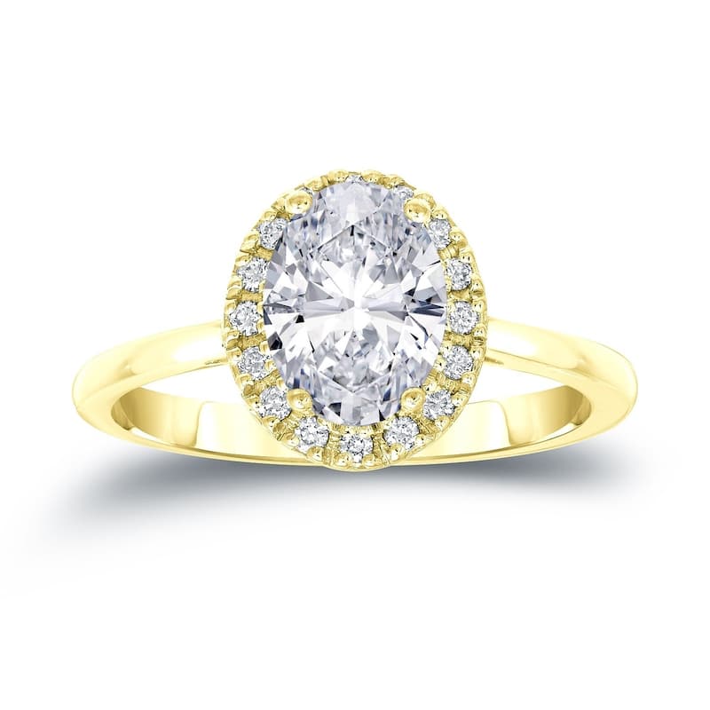 Auriya 1 3/5ctw Halo Oval Diamond Engagement Ring 14k Gold Certified - 4 - Yellow